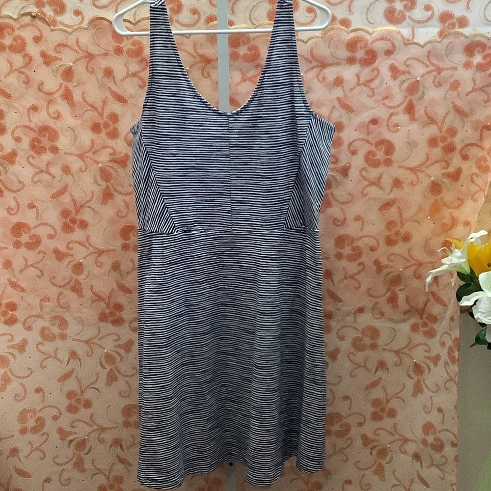 Old Navy Navy and White Striped Midi Dress